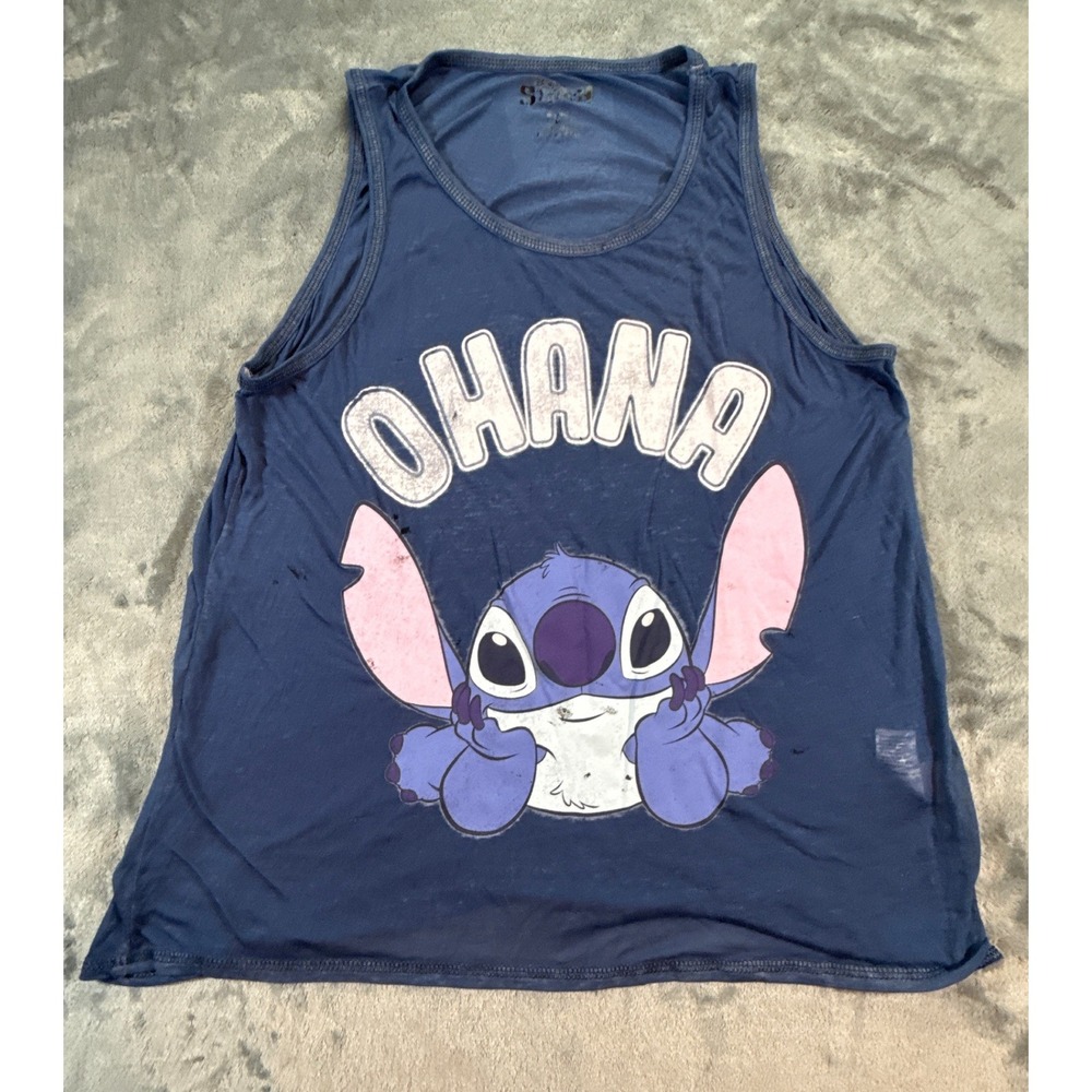 Disney Lilo & Stitch Ohana Graphic Sleep Tank Top Navy Blue Womens Medium 8-10